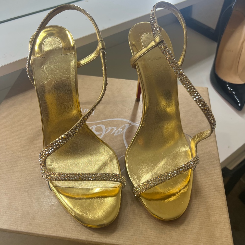 Christian Louboutin Rosalie Strass 100 (Gold) Authentic